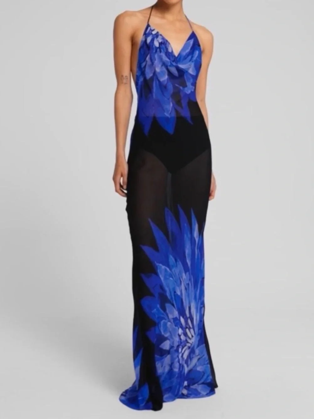 Rat & Boa Black Maxi Dress with Blue Floral Print